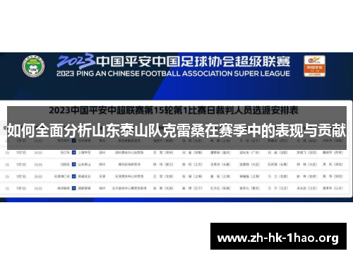 如何全面分析山东泰山队克雷桑在赛季中的表现与贡献