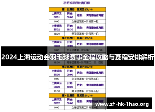 2024上海运动会羽毛球赛事全程攻略与赛程安排解析